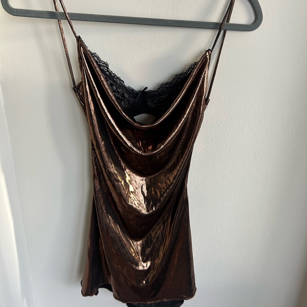 Jaded London Metallic Bronze Backless Mirage Slip Mini Dress - Picture 4 of 5
